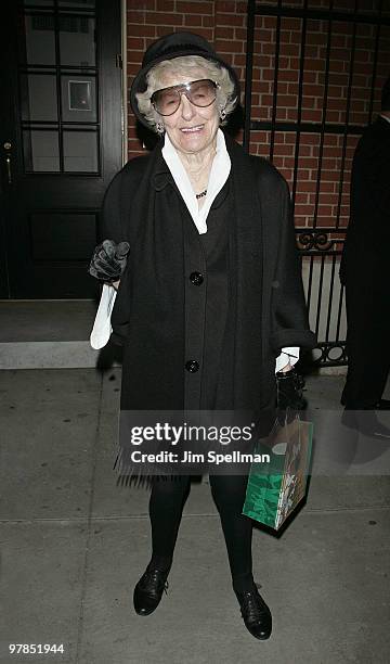 Elaine Stritch attends the opening night of "All About Me" on Broadway at Henry Miller's Theatre on March 18, 2010 in New York City.