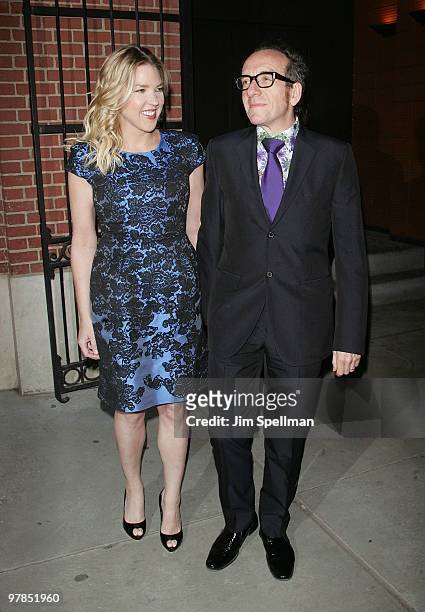 Musicians Diana Krall and Elvis Costello attends the opening night of "All About Me" on Broadway at Henry Miller's Theatre on March 18, 2010 in New...