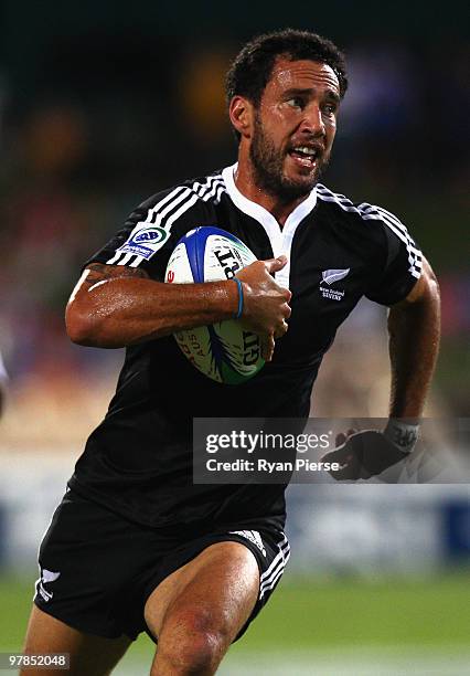 Zar Lawrence of New Zealand in action during the match between New Zealand and Scotland during day one of the IRB Adelaide International Rugby Sevens...