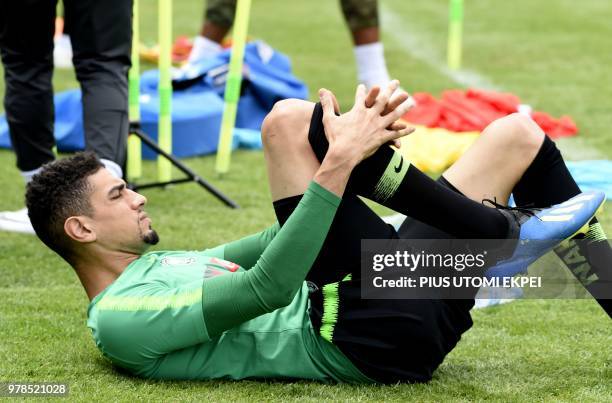 Nigeria's defender Leon Balogun attends a training session at Essentuki Arena, southern Russia, on June 19 during the Russia 2018 World Cup football...