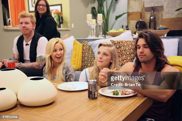 Neal Tiemann, Shirley Halperin, Amanda Phillips, Kara Killmer and Justin Gaston pose at the "If I Can Dream" house on March 18, 2010 in Los Angeles,...