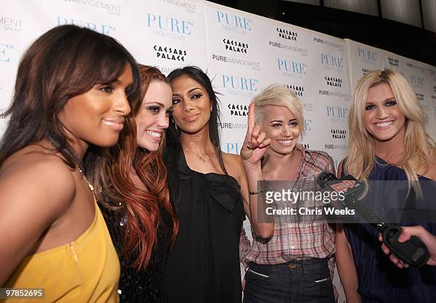 Melody Thornton, Jessica Sutta, Nicole Scherzinger, Kimberly Wyatt and Ashley Roberts attend the Pussycat Dolls concert after party at PURE Nightclub...