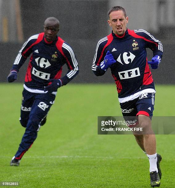 French national football team midfielder Franck Ribery is pictured in action during a training session on August 11, 2008 at the Torsvollur stadium...