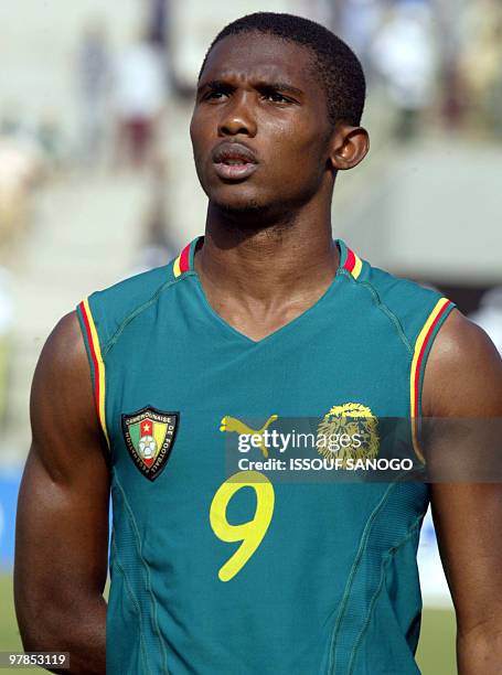 Portrait of Cameroon national soccer team forward Samuel Eto'O Fils taken 04 February 2002 in Sikasso before a quarter-final match between Cameroon...