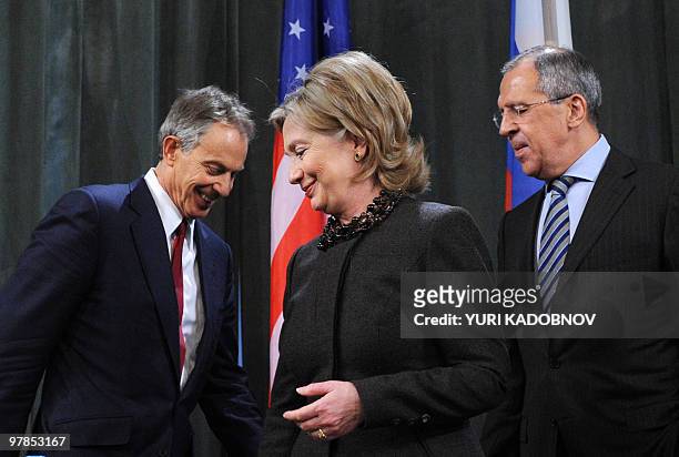 Former British premier Tony Blair, who is the special envoy for the Middle East Quartet, US Secretary of State Hillary Clinton, and Russian Foreign...