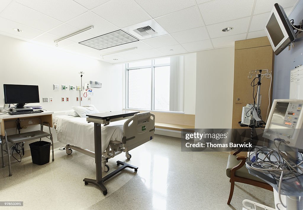 Empty hospital patient room