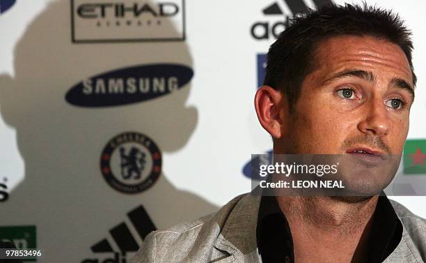Chelsea midfielder Frank Lampard is pictured during a press conference at Stamford Bridge, in London, on August 13, 2008. Chelsea midfielder Frank...