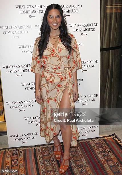 Actress Olivia Munn arrives at the What Goes Around Comes Around 1 Year Anniversary Celebration at Space 15 Twenty on March 18, 2010 in Los Angeles,...