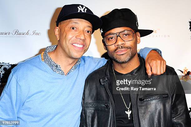 Entrepreneurs Russell Simmons and Damon Dash attend the 2nd Annual Gold Rush Awards and Art Auction at Red Bull Space on March 18, 2010 in New York...