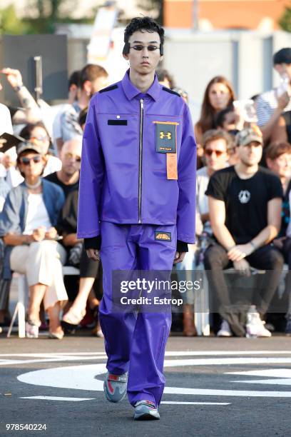 Model walks the runway at the Palm Angels show during Milan Men's Fashion Week Spring/Summer 2019 on June 17, 2018 in Milan, Italy.