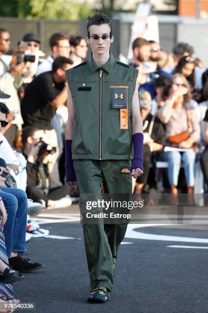 Model walks the runway at the Palm Angels show during Milan Men's Fashion Week Spring/Summer 2019 on June 17, 2018 in Milan, Italy.