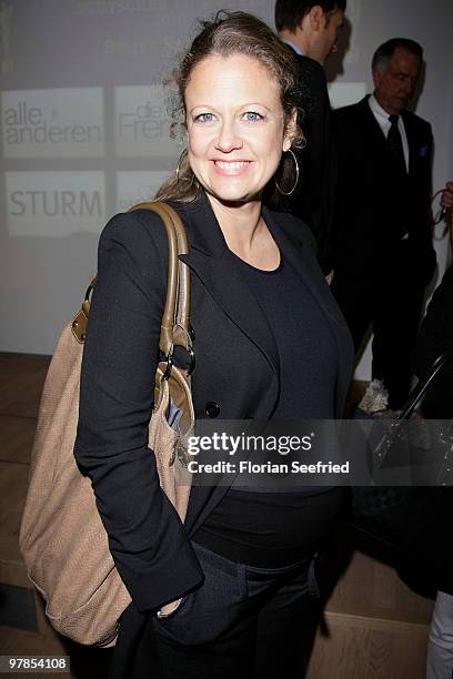 Actress Barbara Schoeneberger attends the 'Deutscher Filmpreis 2010' press conference at the lecture hall of the Deutsche Kinemathek on March 19,...