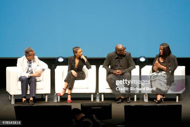 Antonio Lucio, Thandie Newton, Edward Enninful and Tiffany R. Warren speak onstage during the HP and Omnicom Group session at the Cannes Lions...
