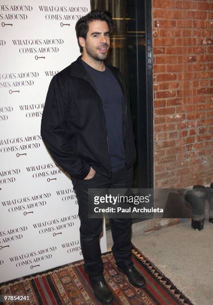 Actor Eli Roth arrives at the What Goes Around Comes Around 1 Year Anniversary Celebration at Space 15 Twenty on March 18, 2010 in Los Angeles,...