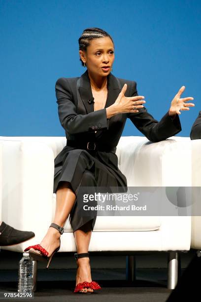 Thandie Newton onstage during the HP and Omnicom Group session at the Cannes Lions Festival 2018 on June 19, 2018 in Cannes, France.
