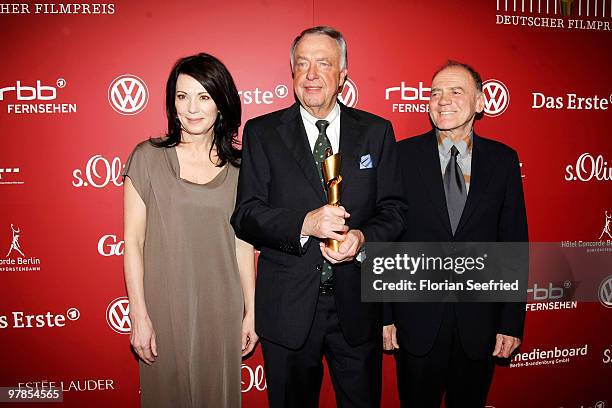 The new presidents of the German Film Academy, actress Iris Berben and actor Bruno Ganz and Bernd Neumann, State Secretary for Culture attend the...