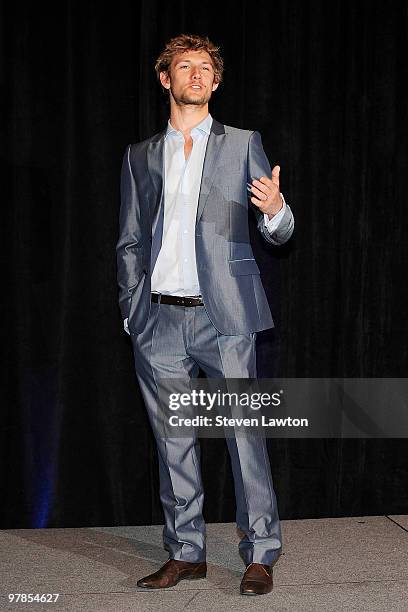 Actor Alex Pettyfer arrives at the CBS Films presentation to promote his upcoming movie 'Beastly' at Paris Las Vegas during ShoWest, the official...