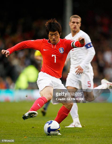 South Korea's midfielder Park Ji-Sung during their International friendly match against Serbia, played at Craven Cottage, London, England, on...