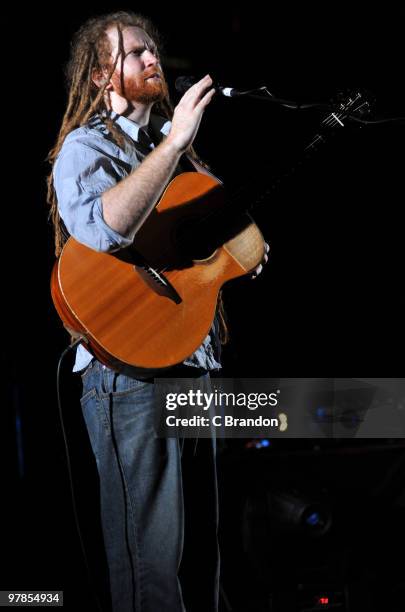 Newton Faulkner performs on stage at Hammersmith Apollo on March 17, 2010 in London, England.