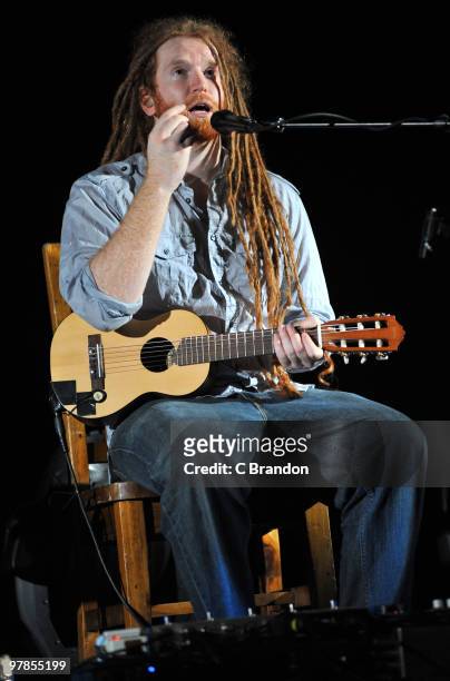 Newton Faulkner performs on stage at Hammersmith Apollo on March 17, 2010 in London, England.
