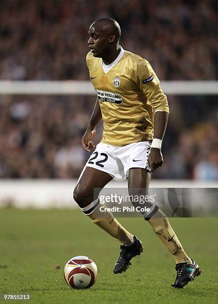 Mohamed Sissoko of Juventus in action during the UEFA Europa League Round of 16 second leg match between Fulham and Juventus at Craven Cottage on...