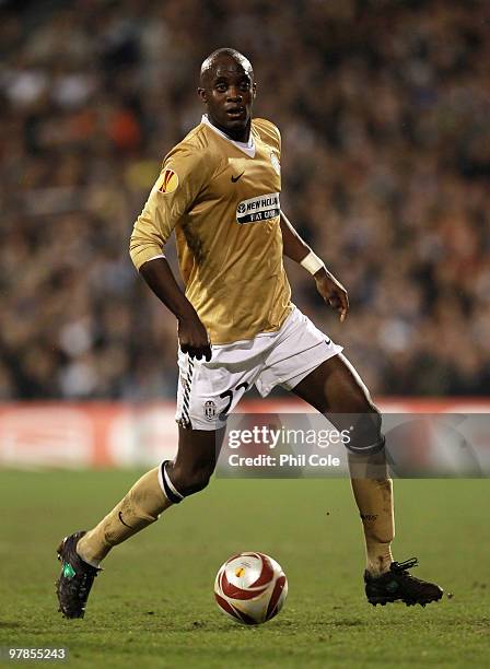 Mohamed Sissoko of Juventus in action during the UEFA Europa League Round of 16 second leg match between Fulham and Juventus at Craven Cottage on...