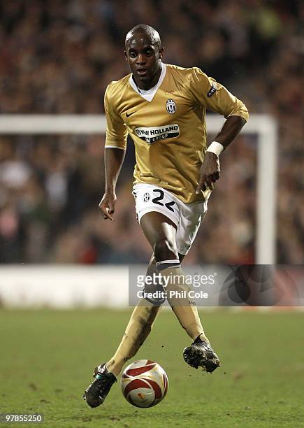Mohamed Sissoko of Juventus in action during the UEFA Europa League Round of 16 second leg match between Fulham and Juventus at Craven Cottage on...