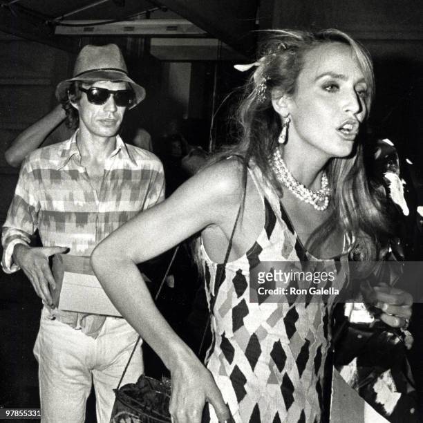 Singer Mick Jagger and model Jerry Hall attending "Birthday Party for Jerri Hall" on July 5, 1981 at the Xenon Disco in New York City, New York.