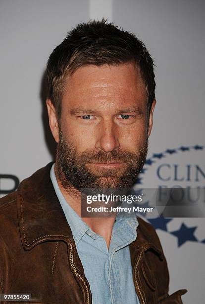 Actor Aaron Eckhart arrives at the Ferrari 458 Italia Brings Funds for Haiti Relief event at Fleur de Lys on March 18, 2010 in Los Angeles,...