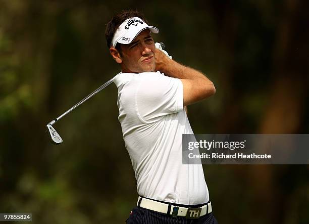 Nick Dougherty of England tee's off at the 12th during the second round of the Hassan II Golf Trophy at Royal Golf Dar Es Salam on March 19, 2010 in...