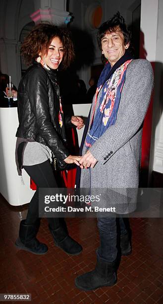 Ana Araujo and Ronnie Wood attend Shoebox Art Auction & Exhibition at he Haunch of Venison charity auction of unique works, with each contributing...