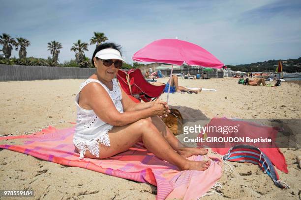 Anne a regular at the beach for ten years, she spent four months there and lodged in her camper, she is photographed for Paris Match on May 24, 2018...