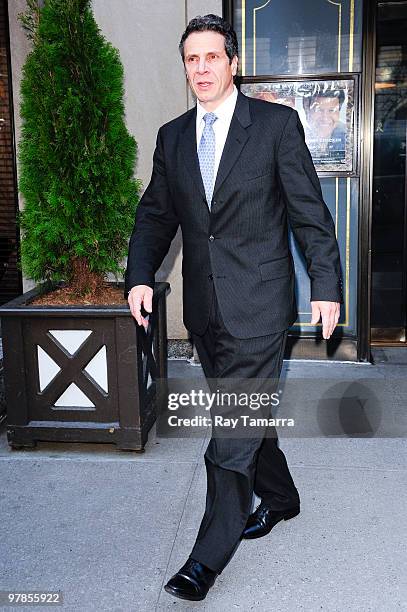 New York State Attorney General Andrew Cuomo leaves the Loews Regency Hotel on March 18, 2010 in New York City.