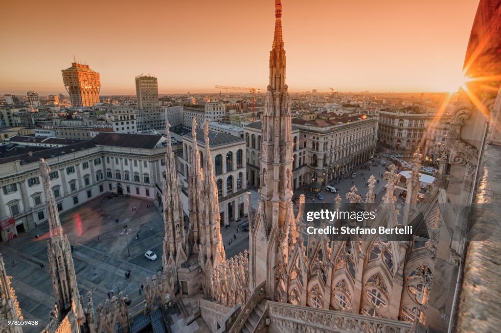 Milan Old Town Square At Sunset Seen From Milan Cathedral Milan ...