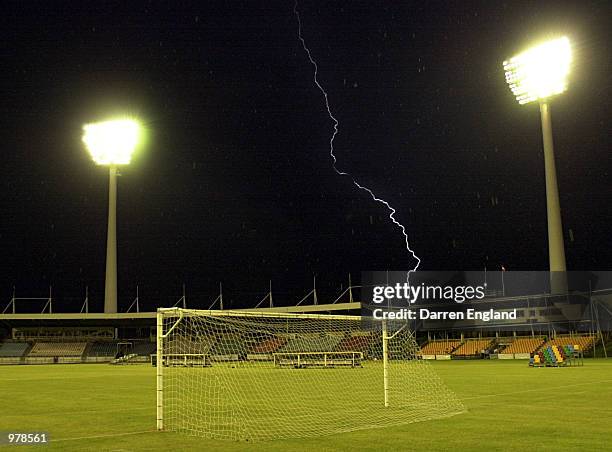 Lightning storm halts play during the Australia Cup women's soccer international between the Australian Matildas and France played at Carrara...