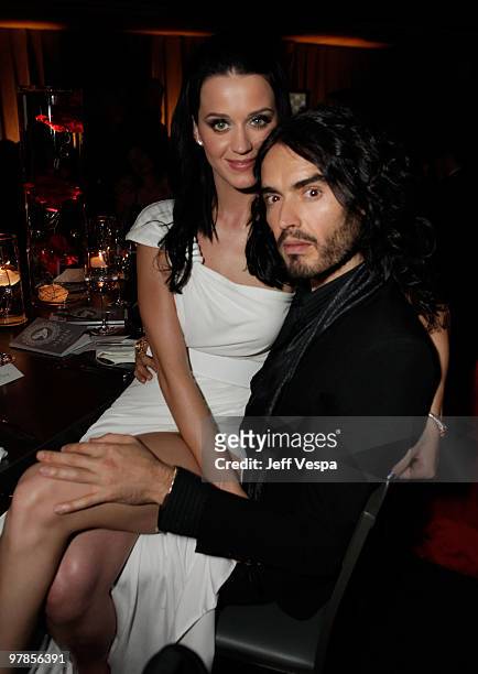 Singer Katy Perry and actor/comedian Russell Brand attend The Art of Elysium's 3rd Annual Black Tie Charity Gala "Heaven" on January 16, 2010 in Los...