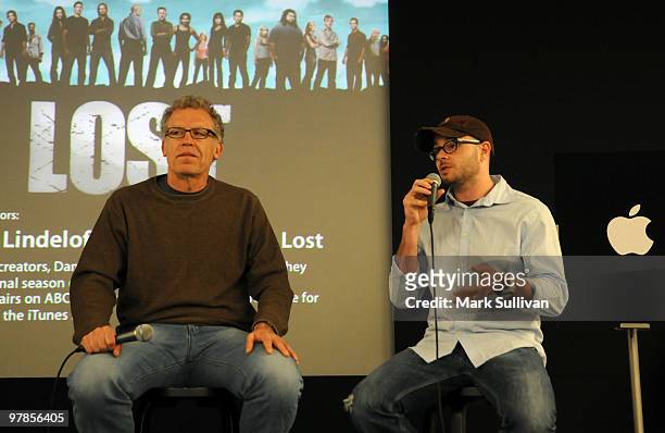 Co-creators Carlton Cuse and Damon Lindelof attend the Lost "Meet the Creator" event at Apple Store Third Street Promenade on March 18, 2010 in Santa...