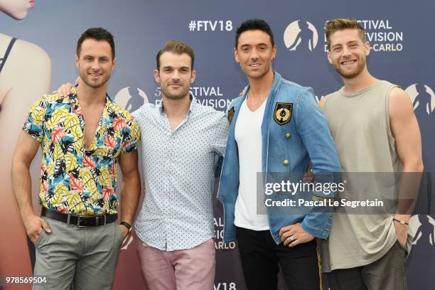 Christian Millette,Guillaume Foucault, Maxime Dereymez and Yann-Alrick Mortreuil of the show "Dance Avec les Stars" attend a photocall during the...