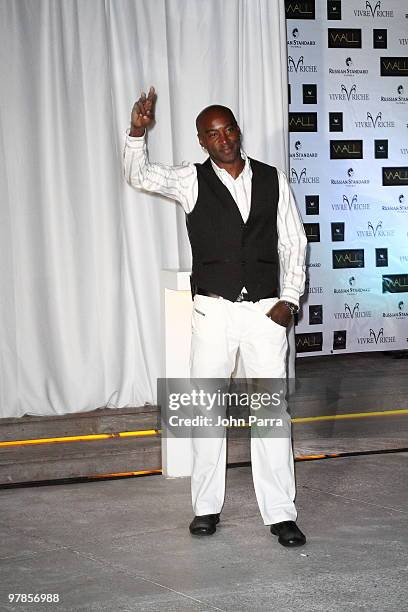 Frank Delour walks the runway during the launch of Vivre Riche fashion line at Wet Bar/Wall at the W South Beach on March 18, 2010 in Miami Beach,...