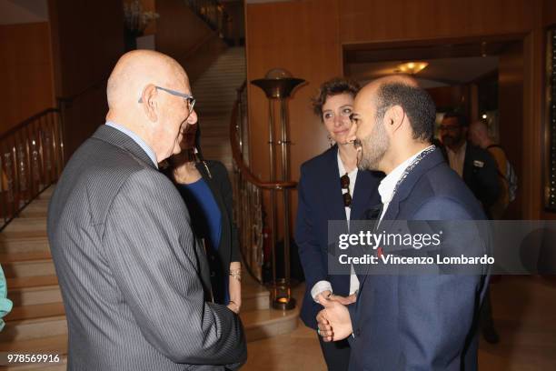 Javad Sedghamiz and Mario Boselli attend the Persian Idea press conference on June 19, 2018 in Milan, Italy.