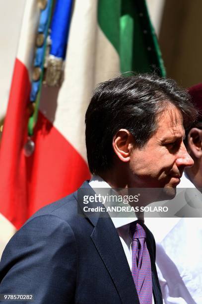 Italian Prime Minister Giuseppe Conte looks on as he welcomes Niger President on June 19, 2018 at Chigi palace in Rome.