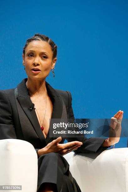 Thandie Newton onstage during the HP and Omnicom Group session at the Cannes Lions Festival 2018 on June 19, 2018 in Cannes, France.