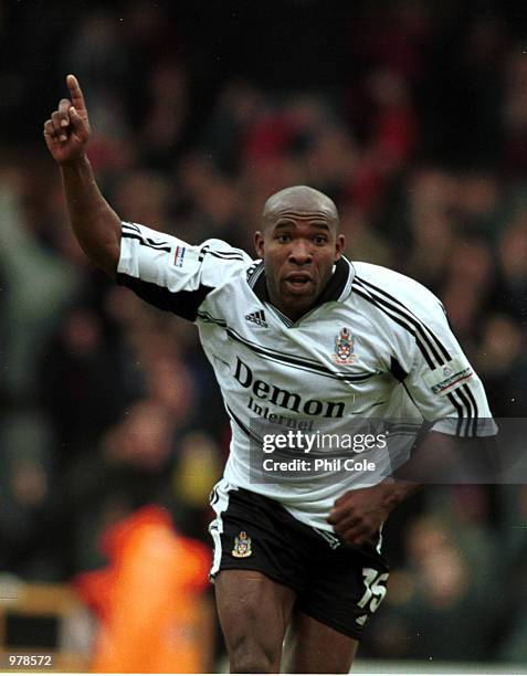 Barry Hayles of Fulham celebrates after scoring the first goal during the Nationwide Division One match between Fulham and Bolton Wanderers at Craven...