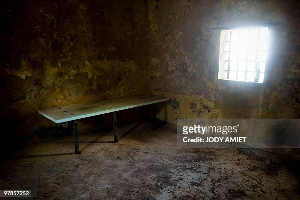 Picture taken on February 13 shows the cell of Jewish French army captain Alfred Dreyfus on Devil's Island in the Caribbean Sea off French Guiana,...
