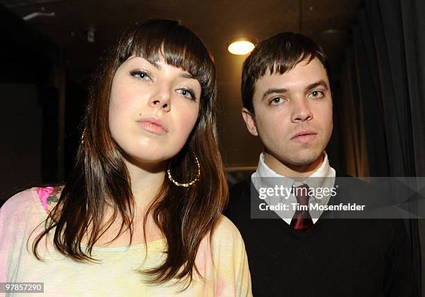 Alexis Krauss and Derek E. Miller of Sleigh Bells pose at the NPR Day Party at The Parish as part of SXSW 2010 on March 18, 2010 in Austin, Texas.