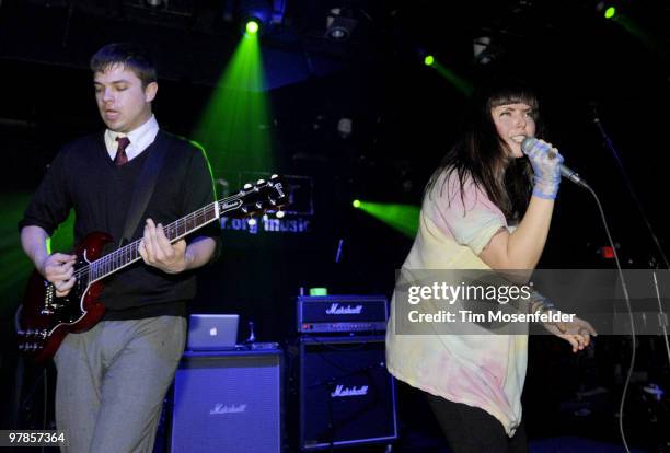 Derek E. Miller and Alexis Krauss of Sleigh Bells perform as part of the NPR Day Party at The Parish at SXSW 2010 on March 18, 2010 in Austin, Texas.