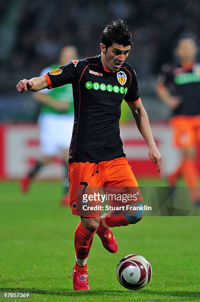 David Villa of Valencia during the UEFA Europa League round of 16 second leg match between SV Werder Bremen and Valencia at Weser Stadium on March...