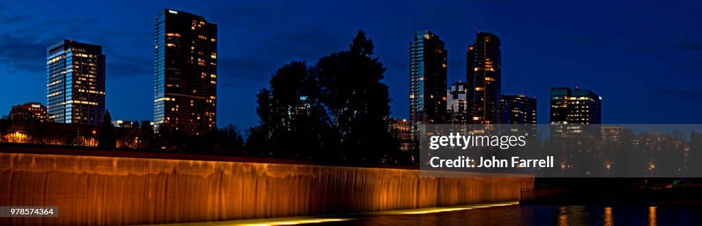Bellevue at night with falls