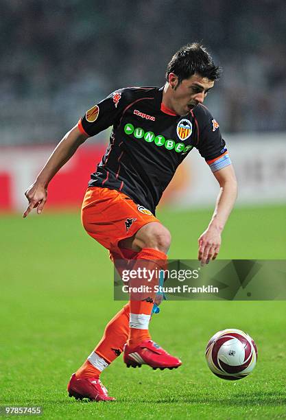 David Villa of Valencia during the UEFA Europa League round of 16 second leg match between SV Werder Bremen and Valencia at Weser Stadium on March...