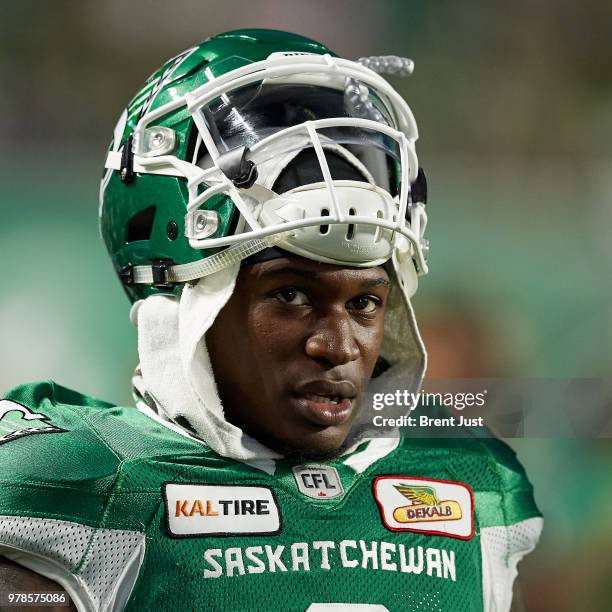 David Watford of the Saskatchewan Roughriders on the sideline during the game between the Toronto Argonauts and Saskatchewan Roughriders at Mosaic...